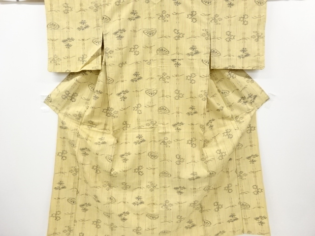 JAPANESE KIMONO / ANTIQUE KIMONO / SILK / TSUMUGI / WOVEN PINE & MAPLE